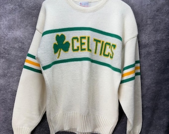 Maglione vintage anni '80 Boston Celtics NBA Cliff Engle in maglia da uomo taglia M color crema verde