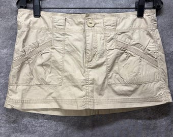 Y2K Hollister Khaki Micro Mini Skirt Size 5 Low Rise Preppy Utility Grunge