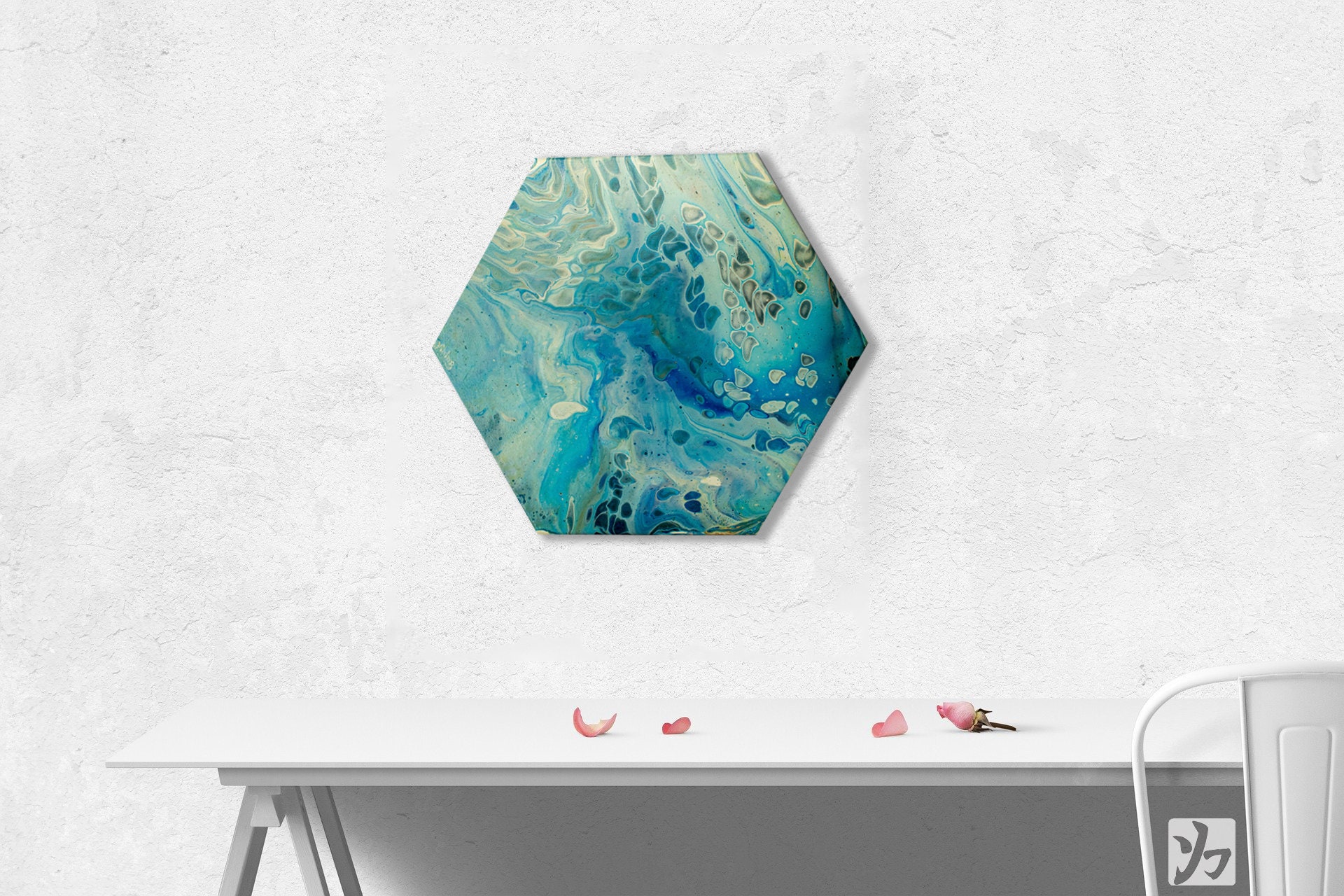 Tableau Peinture Abstrait Nuages, Acrylic Pouring, Fluid Art, Decoration Bleue Mural