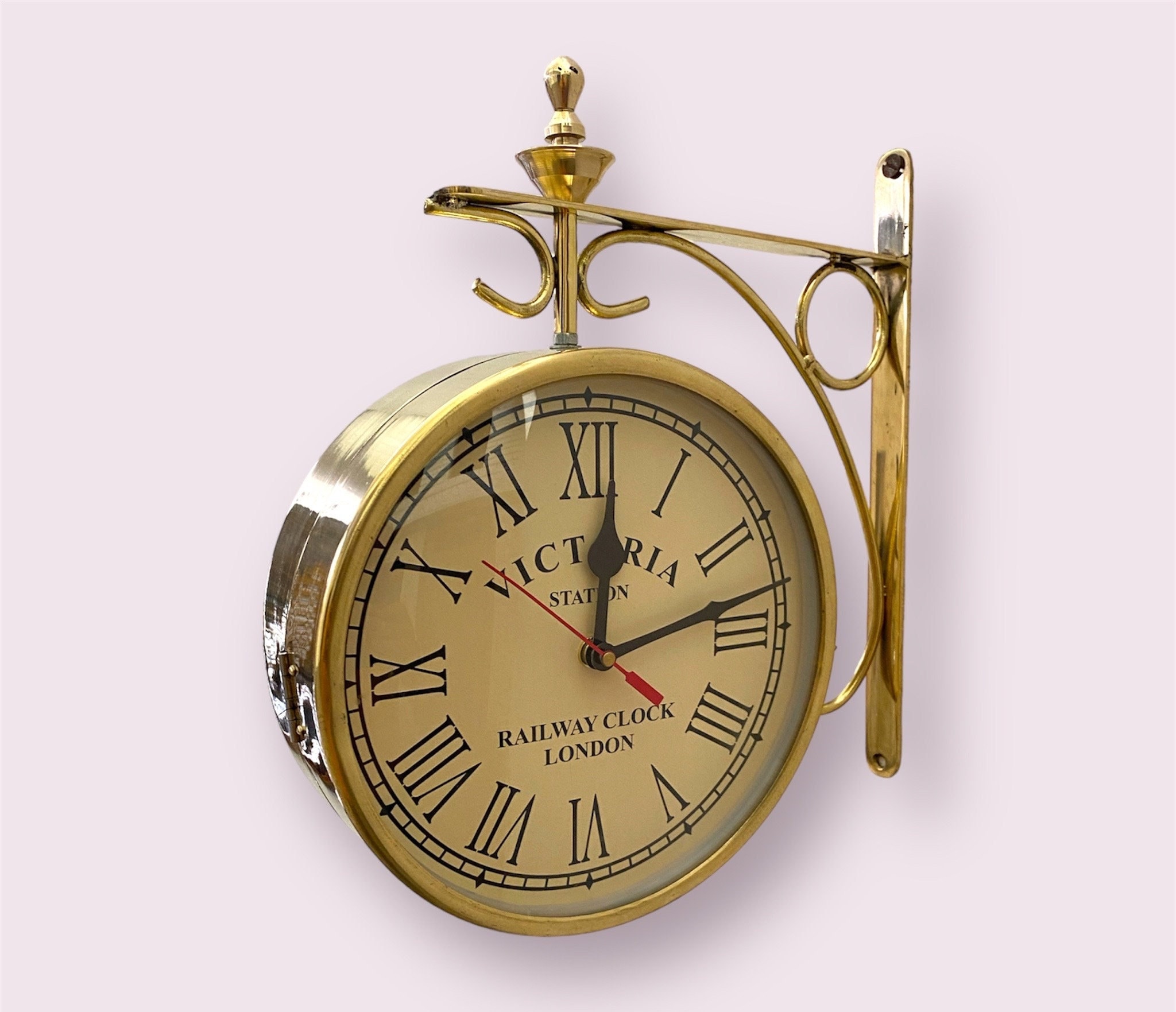 8 Inches Brass Double Sided Wall Clock/victorian Station Railway