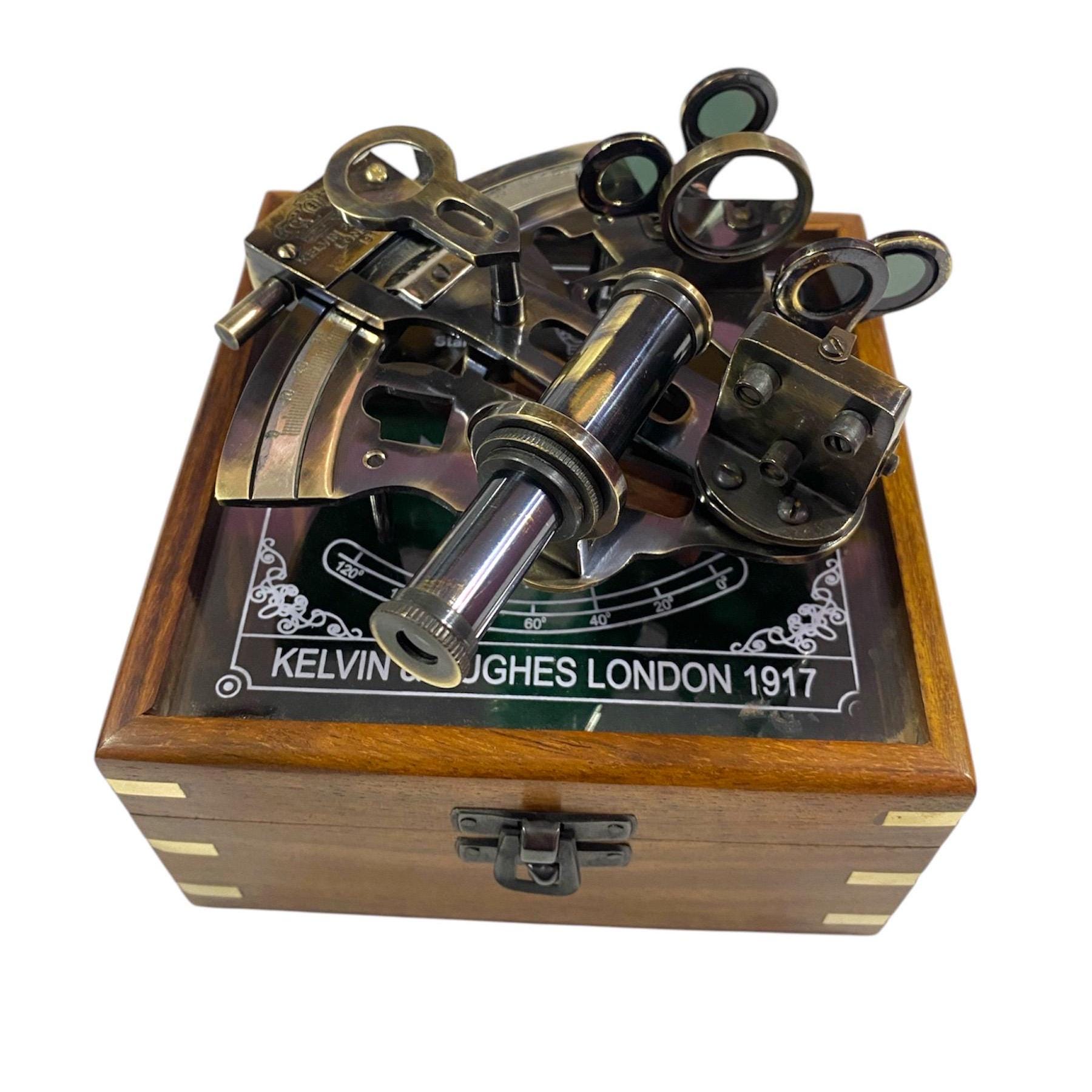 Sestante Nautico In Ottone Antico 20,3 Cm - Per Navigatori E Appassionati, Con Scatola Di Legno - Foto 4
