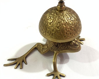 Nautical Brass Frog Desk Bell Vintage Antique Hotel Counter Reception Bell Decor 
