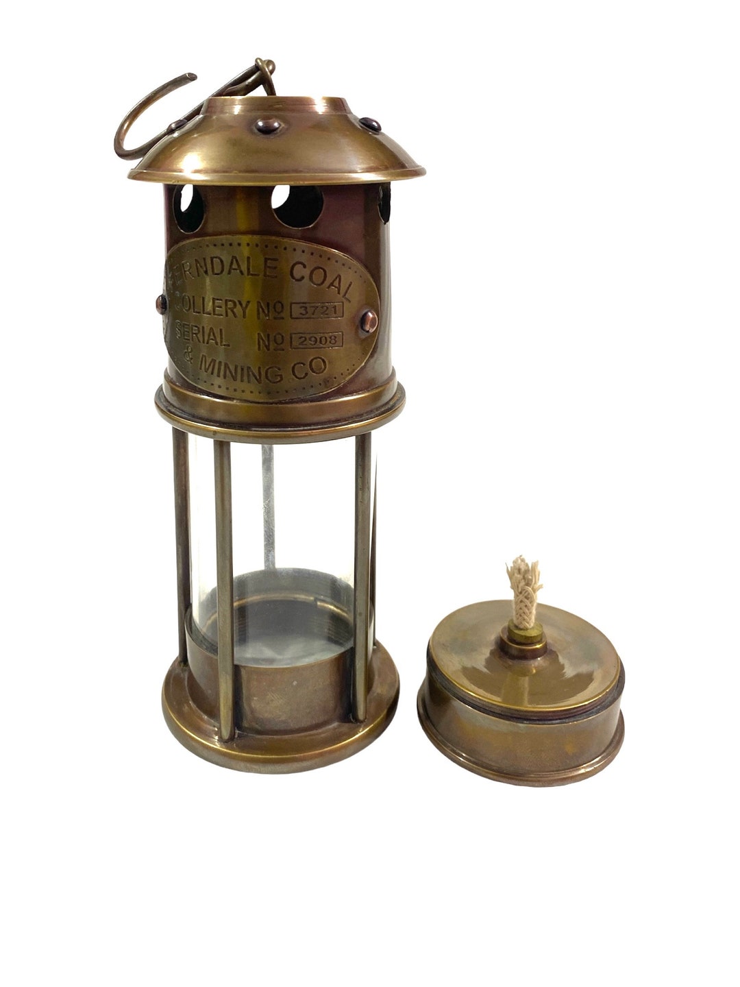 【美品】真鍮 鉱夫ランタン オイルランタン（FERNDALE COAL） Brass Mining Lamp, Oil Lantern With Glass Chamber, Miner's Lamp