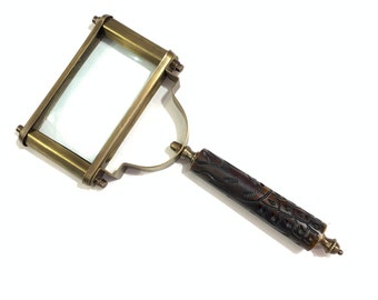 Antique Nautical Brass Rectangular Handheld Magnifying Glass Reading Magnifier