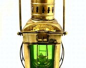 Nautical Marine Green Glass Ship Hanging Oil Lamp Antique Brass Beach Lantern Decor
