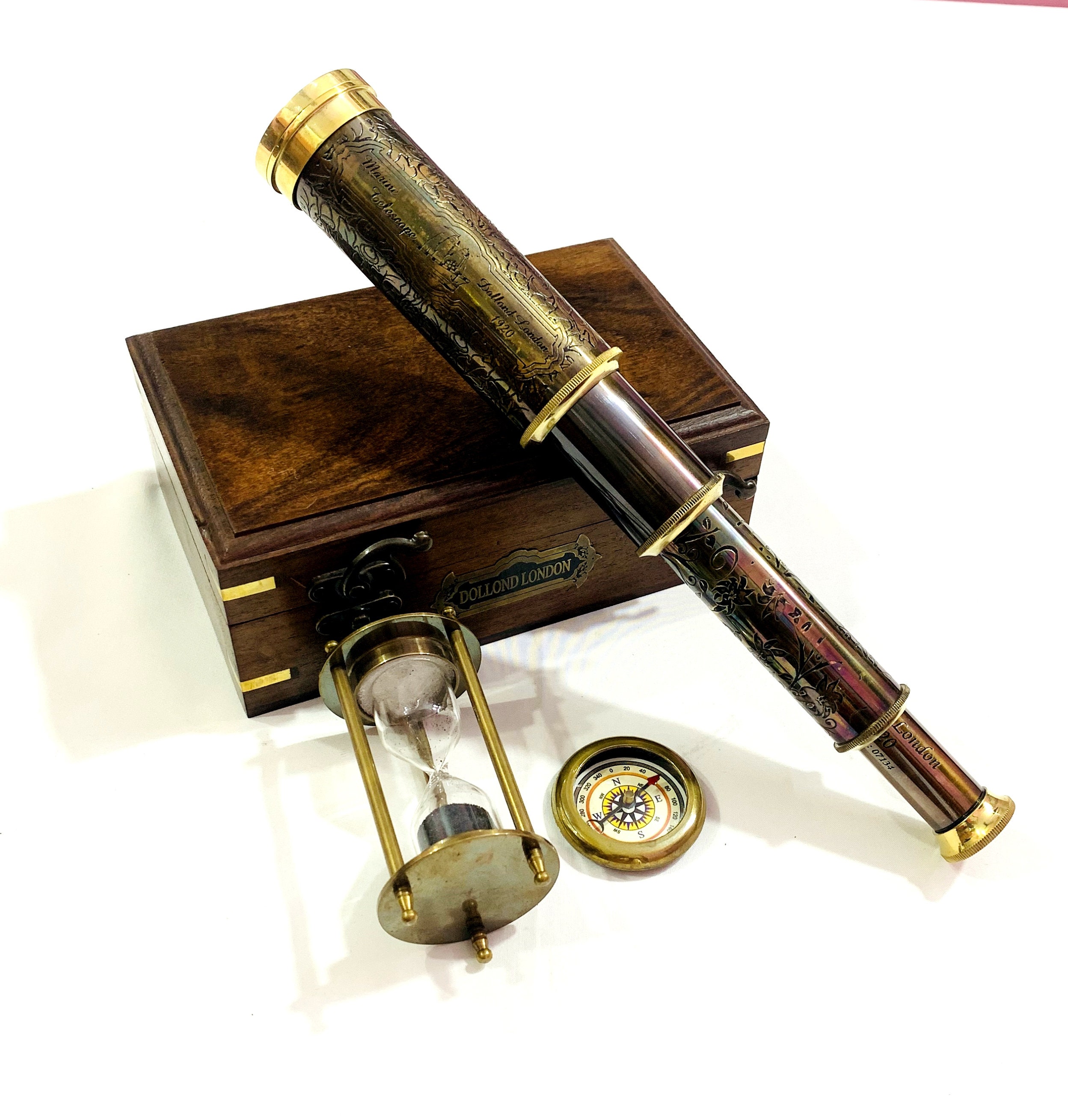 Nautical Brass Telescope With Hourglass & Pocket Compass in Etsy