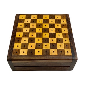 Wooden Peg Chess Set | Travel Chess Board Game | Wood Chess Gift for Him | Portable Board Game Décor Box | Personalized Gift