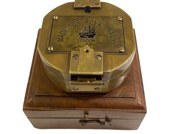 Royal Navy Solid Brass Brunton Compass in Wooden Box/Maritime Nautical Working Geological Compass