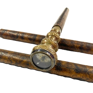 Brass Handle Walking Stick with Compass on Top, Victorian Leather Walking Canes, Men&#39;s & Women&#39;s Walking Canes, Best for Gift