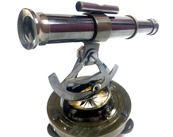 Nautical Brass Telescope Alidade with Compass Transit Surveying Theodolite Marine Home/Office Table Décor
