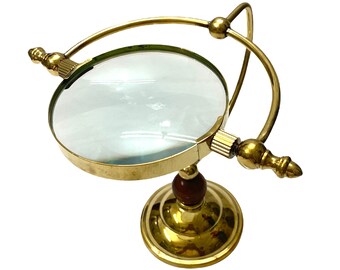 Antique Style Brass Desktop Magnifying Glass~Nautical Vintage Reading Magnifier Lens Decor