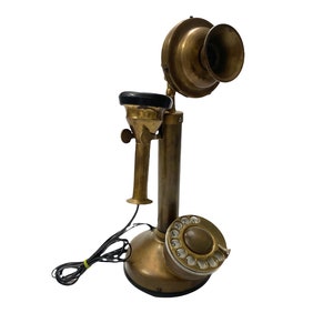 Brass Candlestick Rotary Phone | Retro Desk Telephone | Old Style Rotary Dial Phone | Classic Brass Home Décor | Collectible Desk Phone
