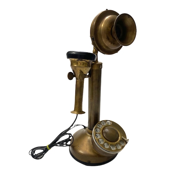 Brass Candlestick Telephone/Rotary Dial Working Landline Telephone/Home & Office Decorative Telephone/Best for Gift