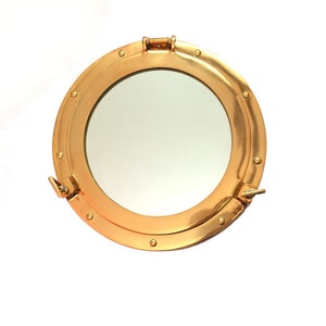 Brass Porthole Mirror Nautical Wall Décor | Round Ship Window Style Mirror | Coastal Marine Bathroom Décor |  Best for Gift