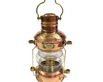 14" Brass & Copper Anchor Oil Lamp Nautical Maritime Ship Lantern Boat Light Design Decor