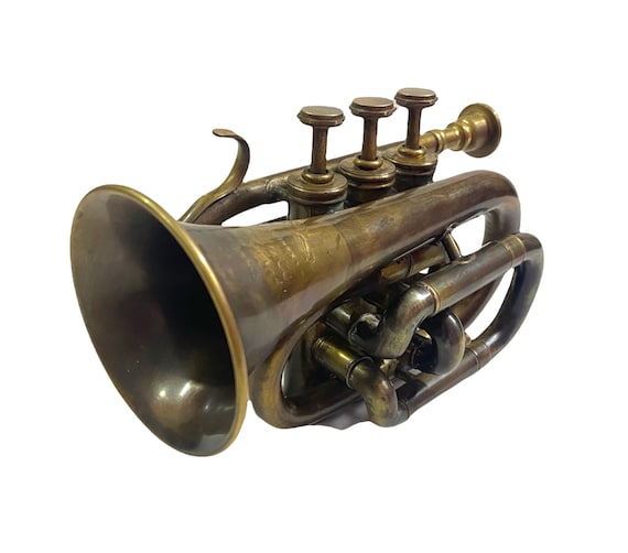 Brass Bb Mini Trumpet Pocket Bugle Horn 3 Valve Mouthpiece for