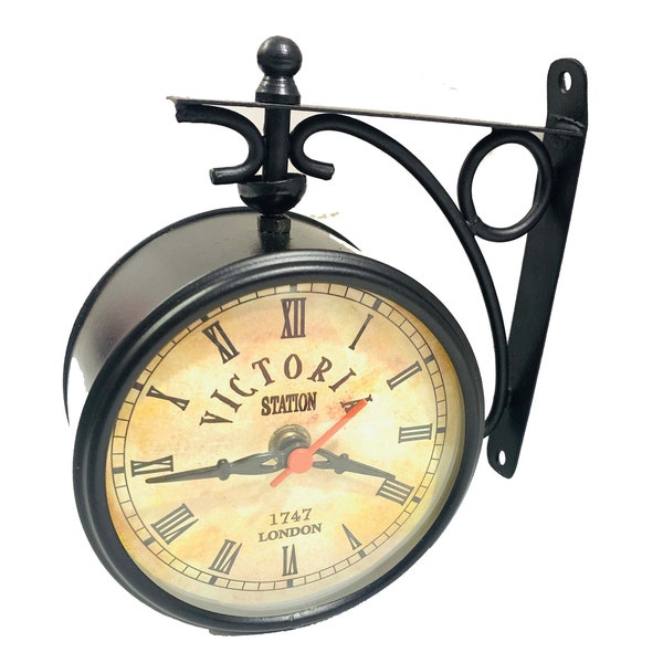 4" Black Finish Victoria Station Double Sided Wall Clock/Home & Office Decorative Clock/Best for Gift