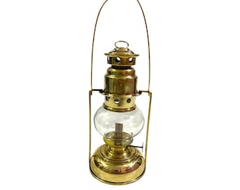 Brass Glass Oil Lantern with Handle | Tabletop Kerosene Lamp | Home Décor Light