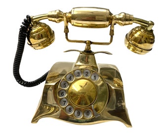 Brass Polished Landline Telephone with Rotary Dialing Working Telephone Home & Office Decor