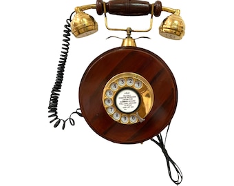 Hermoso teléfono de madera para colgar en la pared/Teléfono vintage con dial giratorio/Decoración para el hogar y la oficina