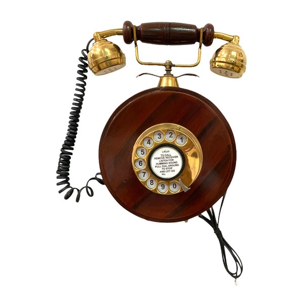 Beautiful Wooden Wall Hanging Telephone/Vintage Rotary Dial Working Telephone/Home & Office Decor Telephone Gift