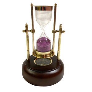 Brass Sand Timer on Wooden Base with Compass/Nautical Maritime Hourglass/Pink Sand Clock/Home & Office Décor