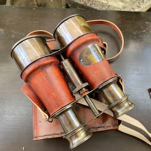 Brass Binocular with Leather Box, Marine Victorian Monocular for Hunting, Bird Watching, Best for Gift