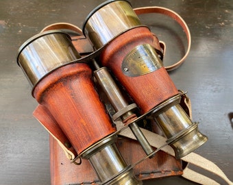 Brass Binocular with Leather Box, Marine Victorian Monocular for Hunting, Bird Watching, Best for Gift