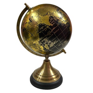 Globo terráqueo de latón con mapa del mundo sobre soporte de madera, globo giratorio, globo terráqueo educativo, decoración de escritorio para el hogar y la oficina
