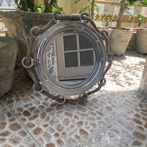 15" Aluminum Jute Rope Porthole Mirror/Bathroom Wall Mirror/Nautical Style Mirror/Home & Office Décor