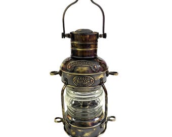 Maritime Anchor Lamp – Rustic Brass Finish Lantern – Seaside & Coastal Home Decoration