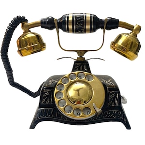 Brass Rotary Dial Telephone | Retro Landline Phone | Classic Desk Phone for Home or Office Décor