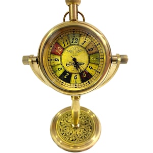 Custom Brass Table Clock – Retro Rotating Stand Clock for Office Desk or Study Table, Birthday Gift, Retirement Gift, Anniversary Gift