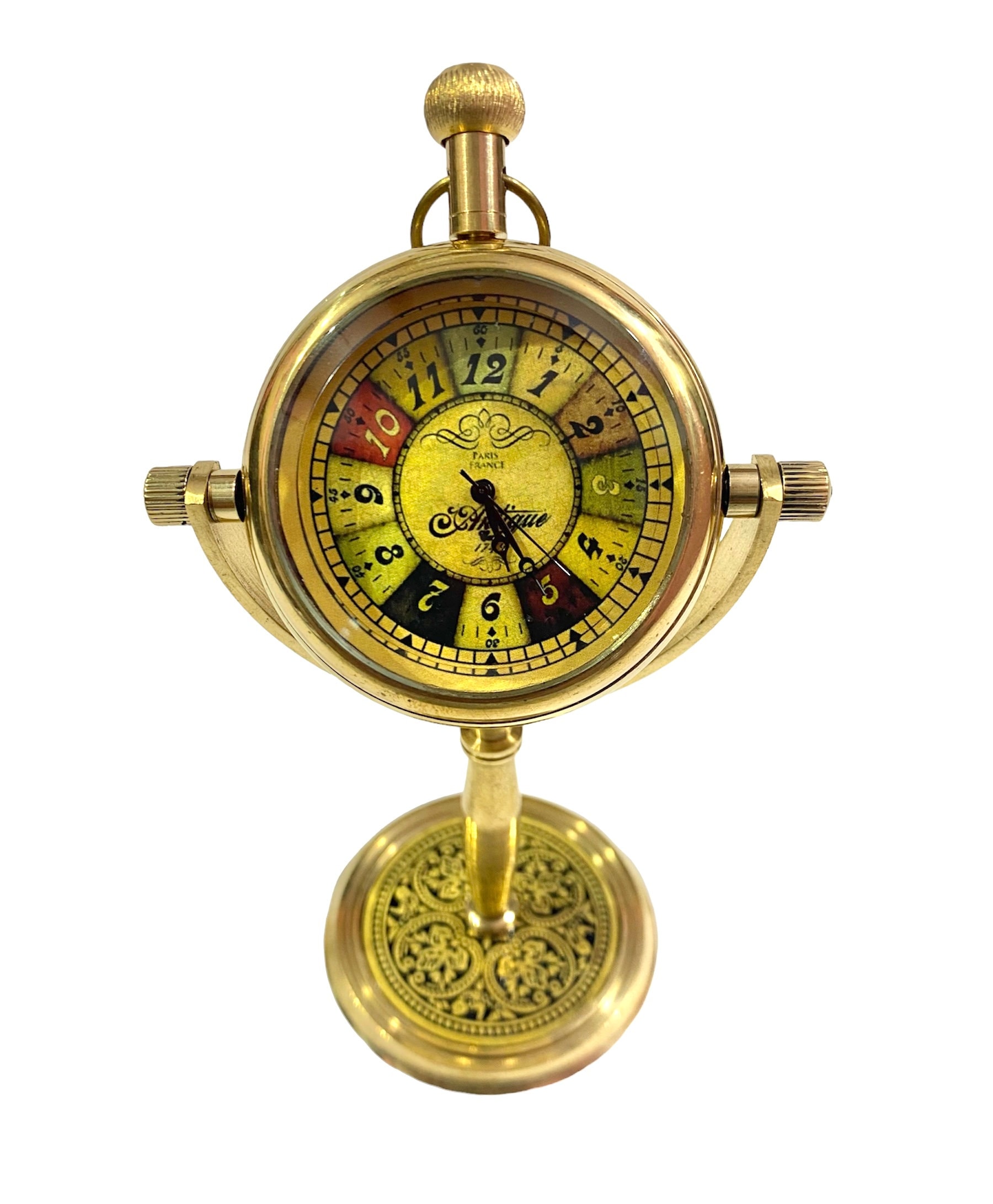 ヴィンテージスタイルの真鍮製テーブルクロック - レトロな回転式