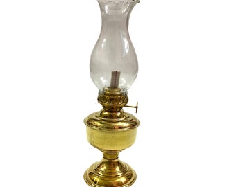 Brass Oil Lamp with Glass Chimney – Traditional Kerosene Lantern for Home Décor