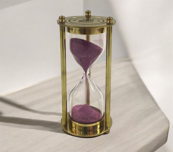 Polished Brass Sand Timer, Home Office Desk Decor, 2 Minute Sand Clock