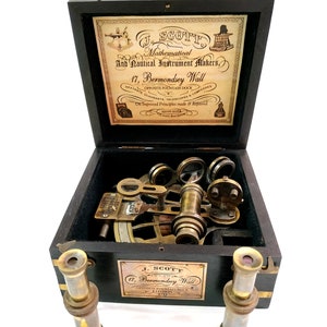 Nautical Brass J. Scott Ship Working Sextant for Navigation in Wooden Box with Two Extra Telescope