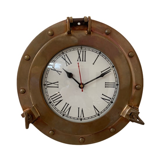 Solid Brass Ships Porthole Wall Clock Maritime ship's Nautical Beach House Decor Solid Brass Ships Porthole Wall Clock Maritime ship's Nautical Beach House Decor