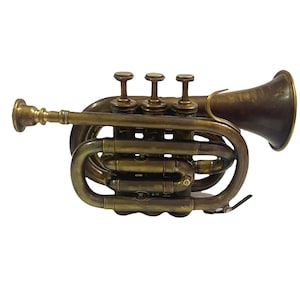 Brass Bb Mini Trumpet Pocket Bugle Horn 3 Valve Mouthpiece for Beginners or Advanced Students Best for Gift