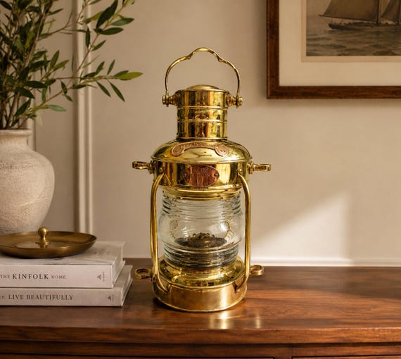 Brass Nautical Lantern Ship Light Maritime Décor Coastal Lamp Sailor Gift Marine Collectible Home Display