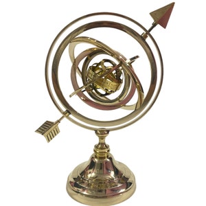 Brass Armillary Sphere Globe with Arrow, Nautical Maritime Astrolabe Globe, Home & Office Table Décor