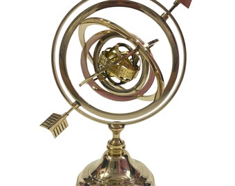 Globe terrestre avec sphère armillaire en laiton avec flèche, globe astrolabe maritime nautique, décoration de table pour la maison et le bureau