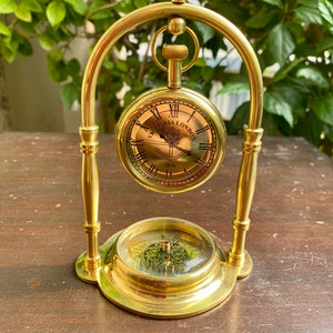 Victoria Brass Table Clock with Compass, Baptism, Birthday Gift, Anniversary Gift, Christmas Gift, Home & Office Décor Clock