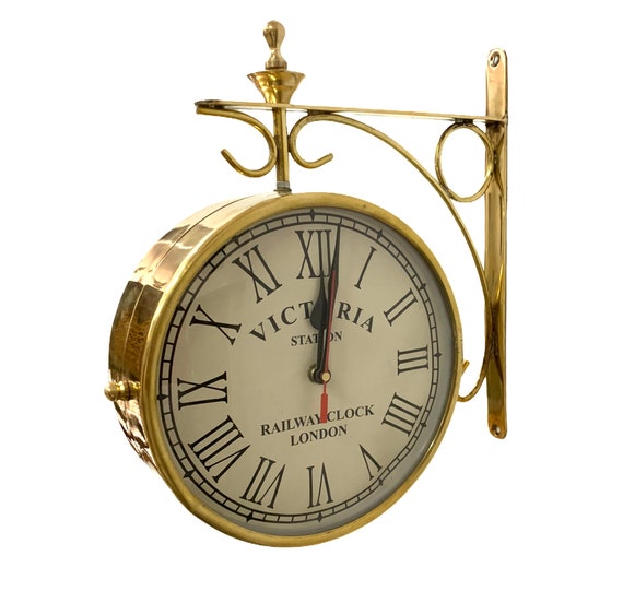 VICTORIA  STATION RAILWAY BRASS CLOCK LONDON DOUBLE SIDE CLOCK 12 INCHES 