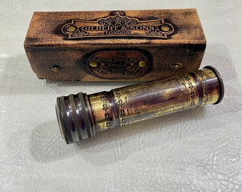 Brass Kaleidoscope Toy with Leather Case, Antique Finish