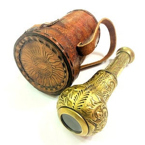 Brass Telescope with Leather Case/Nautical Maritime Pocket Spyglass/Handheld Telescope/Best for Gifting