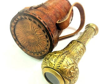 Brass Telescope with Leather Case: Nautical Spyglass