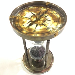 Temporizador de arena de latón con brújula en ambos extremos, reloj de arena náutico, decoración de escritorio para el hogar y la oficina, ideal para regalo