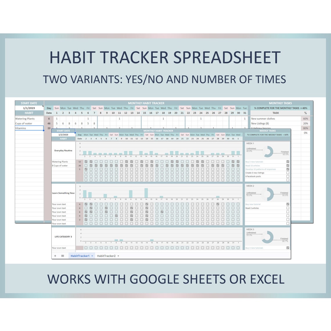Habit tracker excel habit tracker spreadsheet monthly habit tracker
