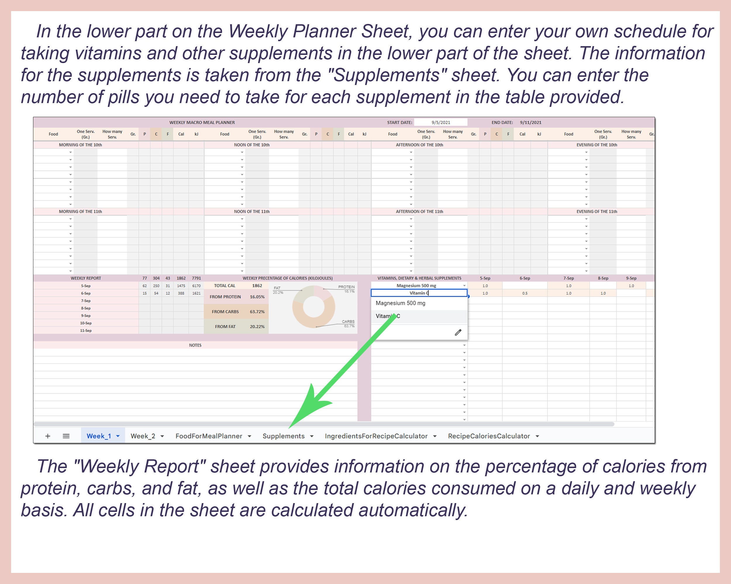 Macro Meal Planner Digital Excel Template Editable Fitness Diet Tracker ...